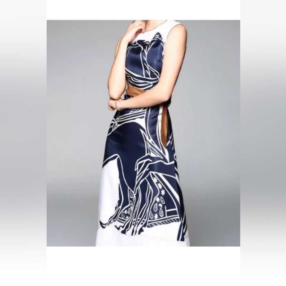 COEUR DE VAGUE Aizhe Navy Graphic Horse Sleeveless Dress US 4 Small Equestrian